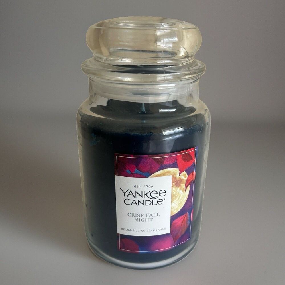 Yankee Candle CRISP FALL NIGHT Scented Jar Candle 22 oz Single Wick Navy Blue